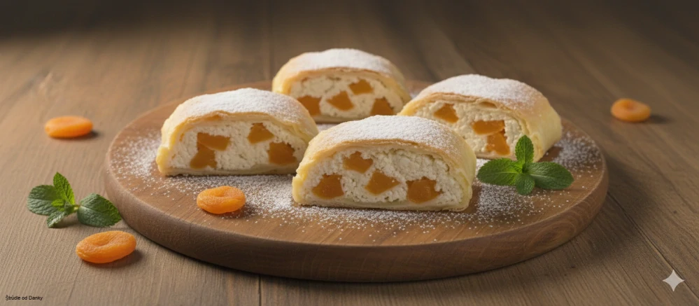 Tvarohovo-broskyňová 1,800g (celá noha ,štrúdla s lístkového cesta)